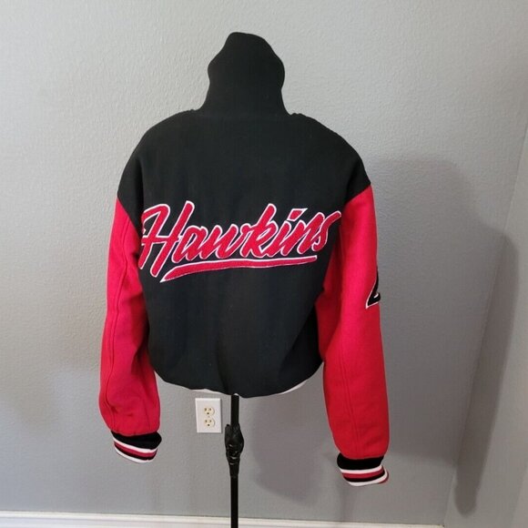 Pacsun Stranger Things Hawkins Varsity Letterman Jacket Size Medium Red Black - Picture 5 of 14
